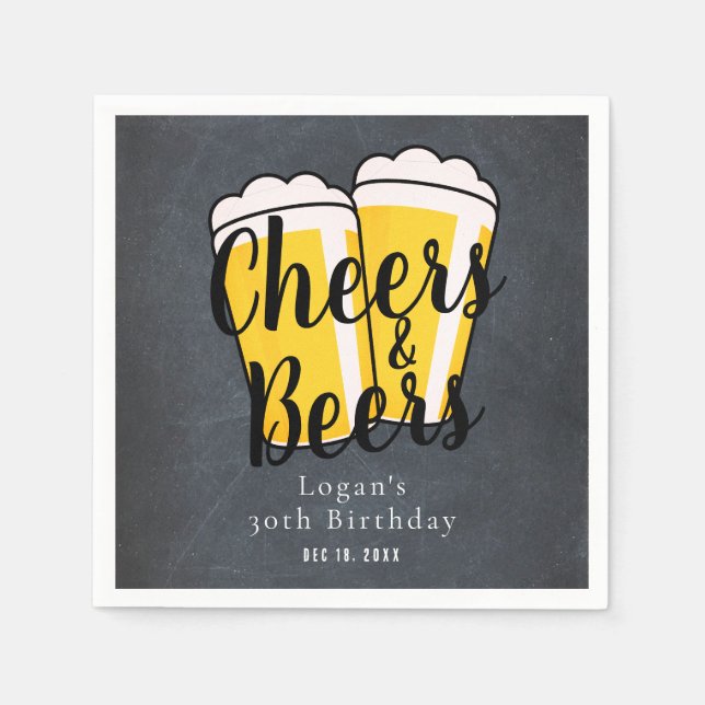 Serviette En Papier Cheers & Bières Adulte Birthday Chalkboard (Devant)