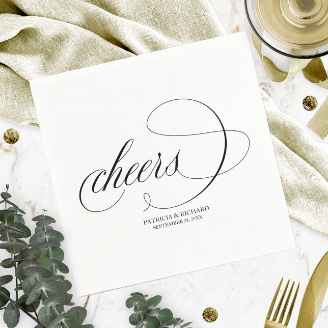 Serviette En Papier Cheers - Élégant Mariage de script noir (Créateur téléchargé)