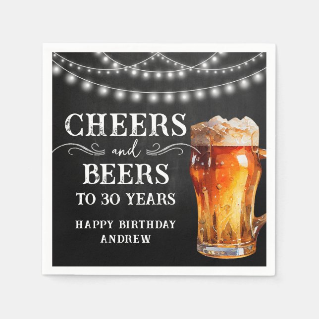 Serviette En Papier Cheers et bières 30e lumières d'anniversaire Papie (Devant)