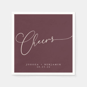 Serviette En Papier Cheers Minimal Burgundy Script personnalisé mariag