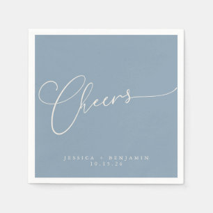 Serviette En Papier Cheers Minimal Dusty Blue Script personnalisé mari
