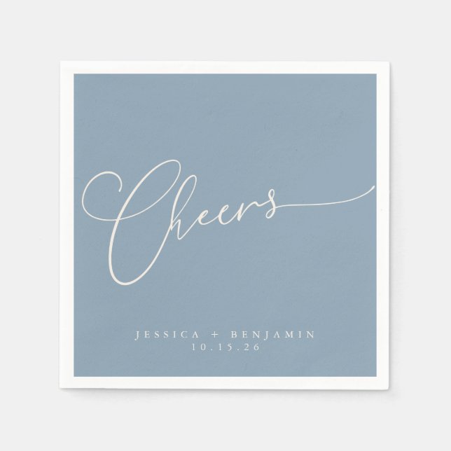 Serviette En Papier Cheers Minimal Dusty Blue Script personnalisé mari (Devant)