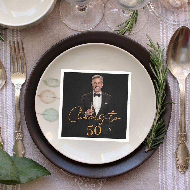 Serviette En Papier Cheers photo gold birthday party (Créateur téléchargé)