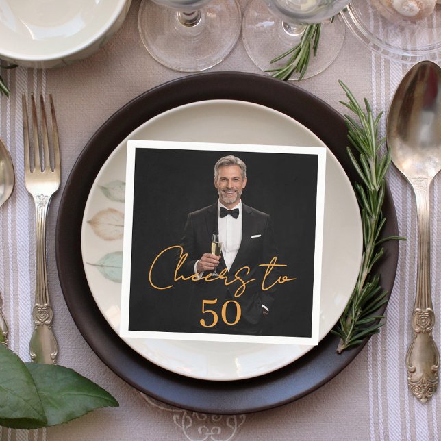 Serviette En Papier Cheers photo gold birthday party luncheon (Créateur téléchargé)