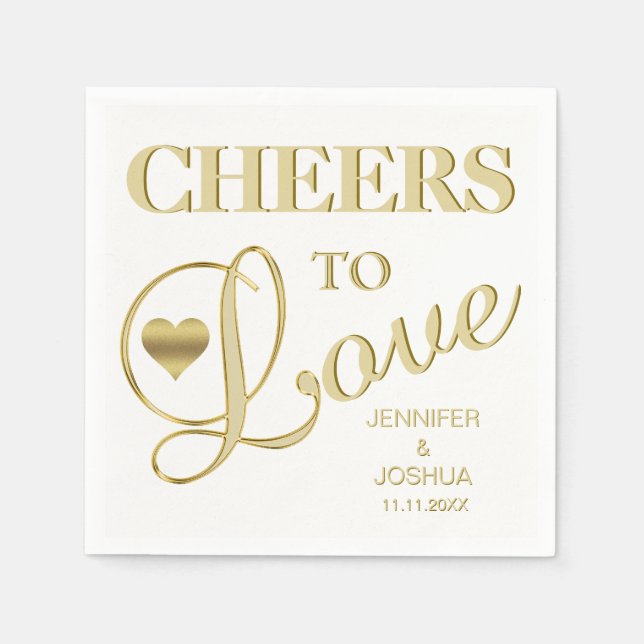 Serviette En Papier CHEERS POUR AIMER Mariage d'or de coeur blanc (Devant)