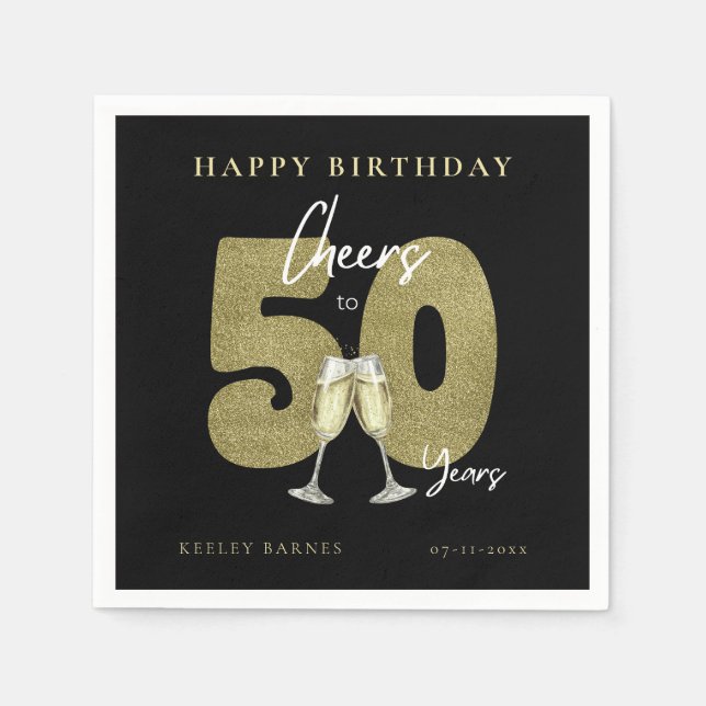 Serviette En Papier Cheers To 50 Years Black Gold  (Devant)