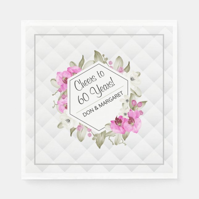 Serviette En Papier Cheers to 60 Years Diamond Geometric Pink Custom (Devant)