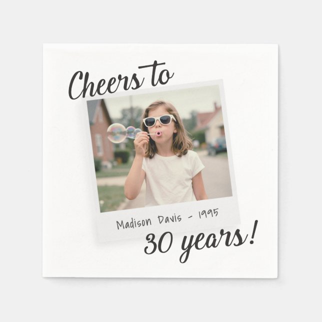 Serviette En Papier Cheers to Thirty Years 30 Retro Photo Birthday  (Devant)