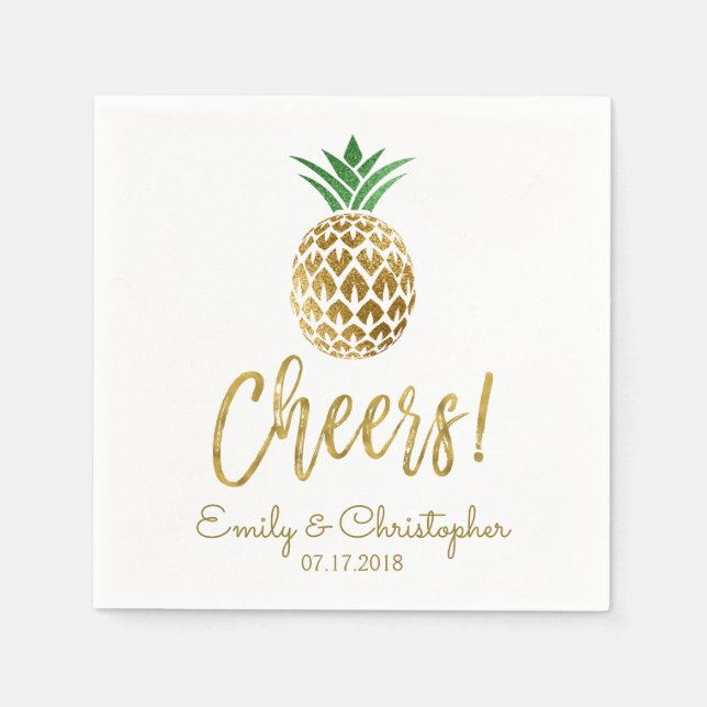 Serviette En Papier Cheers Tropical Hawaiian Mariage Ananas Blanc (Devant)