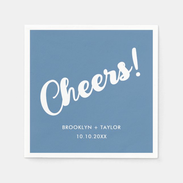 Serviette En Papier Cheers Unique Celebration Simple Text Bleu Blanc (Devant)