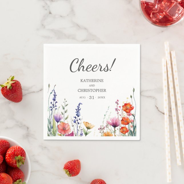 Serviette En Papier Cheers Vibrant Wildflowers Elegant Wedding (En situation)
