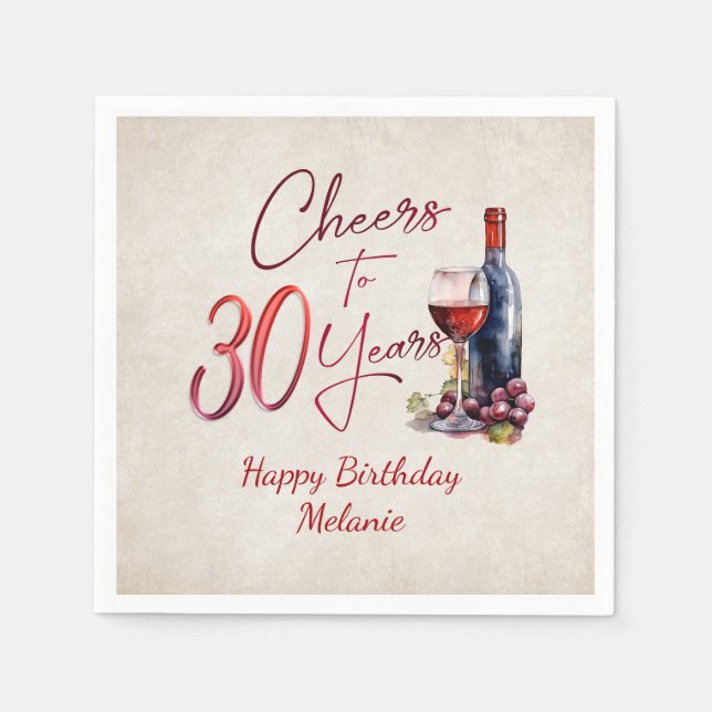 Serviette En Papier Cheers Wine 30e anniversaire (Devant)