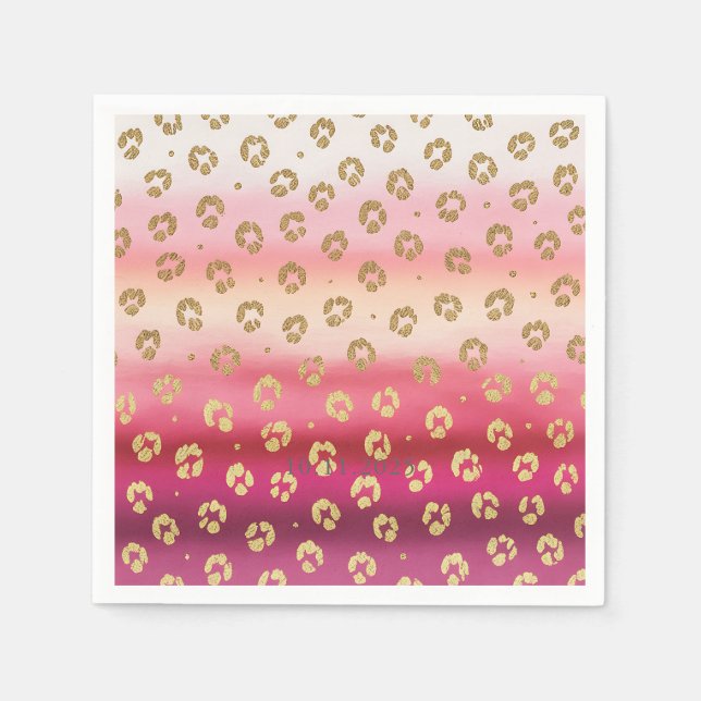 Serviette En Papier Cheetah Leopard rose et or (Devant)