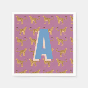 Serviette En Papier Cheetah, léopard rose monogrammé