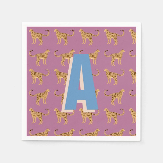 Serviette En Papier Cheetah, léopard rose monogrammé (Devant)