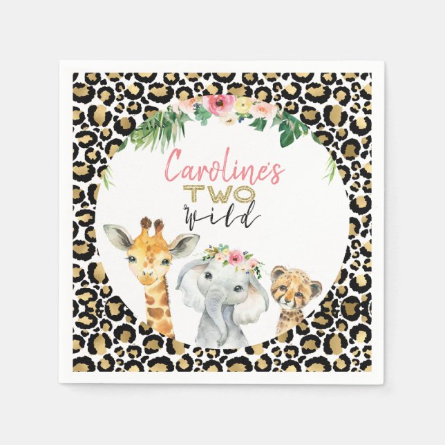 Serviette En Papier Cheetah Print Safari Parties scintillant Deux Anni (Devant)