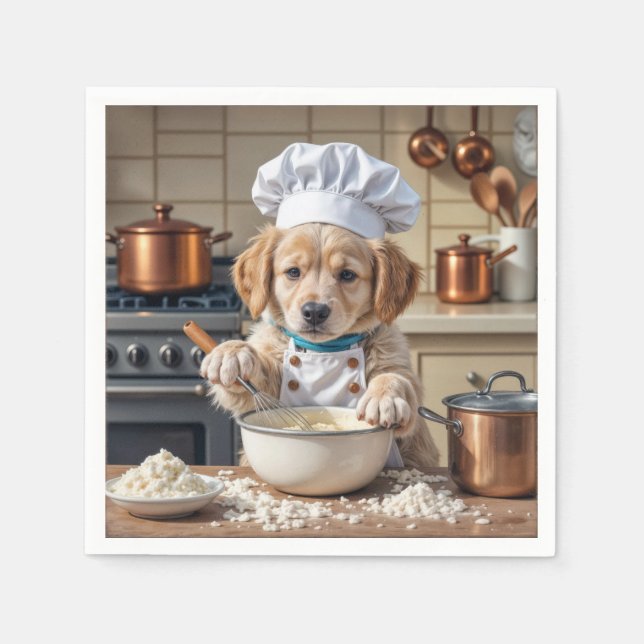 Serviette En Papier Chef Golden Retriever Puppy  (Devant)
