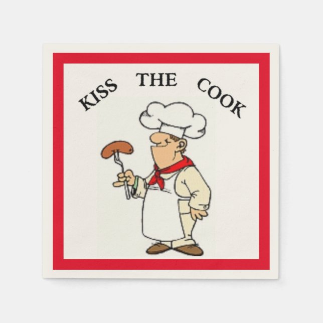 SERVIETTE EN PAPIER CHEF "KISS THE COOK" (Devant)