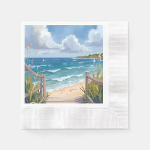 Serviette En Papier Chemin de Plage Aquarelle Dunes Côtières Peinture