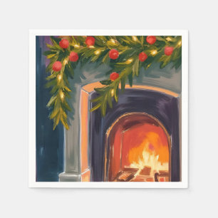 Serviette En Papier Cheminée de fêtes Peinture de guirlande de Noël