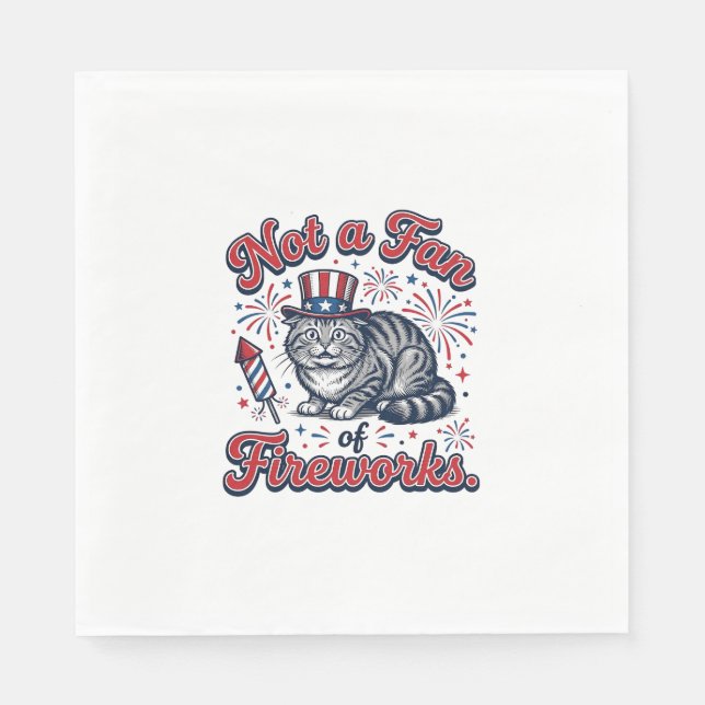 Serviette En Papier Chemise Chat Effrayé Pas Fan de Feux d'Artifice (2 (Devant)