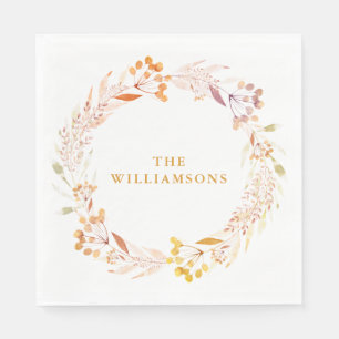 Serviette En Papier Chemise d'aquarelle d'automne Nom de famille perso