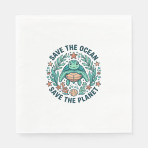 Serviette En Papier Chemise de gravure vintage de tortue de mer sauvez