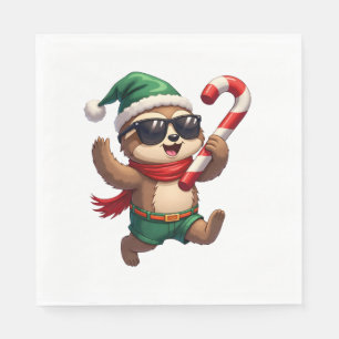 Serviette En Papier Chemise de Noël de paresseux elfe bonbon poivre de