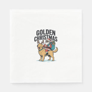 Serviette En Papier Chemise de Noël dorée Santa à cheval sur Retriever