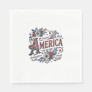 Serviette En Papier Chemise Fleurie Patriotique Vintage Merica Design_