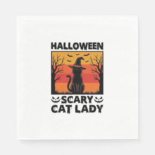 Serviette En Papier Chemise Halloween Dame de chat effrayant Gravure V (Devant)