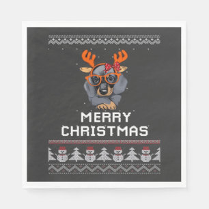 Serviette En Papier Chemise oversize de Sweater de Noël pour teckel