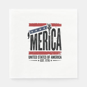 Serviette En Papier Chemise patriotique vintage Merica à motif en détr