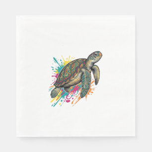 Serviette En Papier Chemise Vintage Gravure Tortue de Mer Color Splash