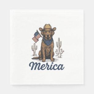 Serviette En Papier Chemise Vintage Merica Cowboy Chien Drapeau Améric