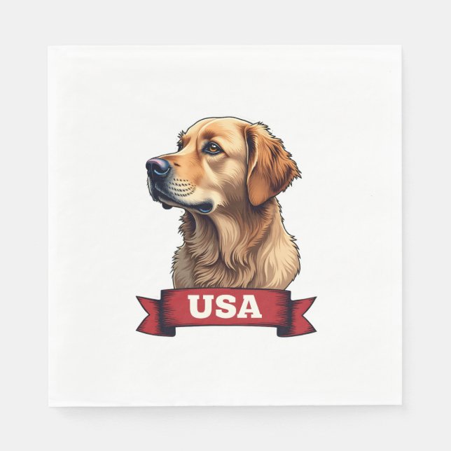 Serviette En Papier Chemise vintage USA gravure Golden Retriever 4 (Devant)