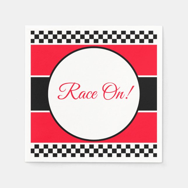 Serviette En Papier Chèque noir blanc avec rouge (Devant)