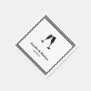 Serviette En Papier Chèque noir et blanc Champagne Glass Party Napkin