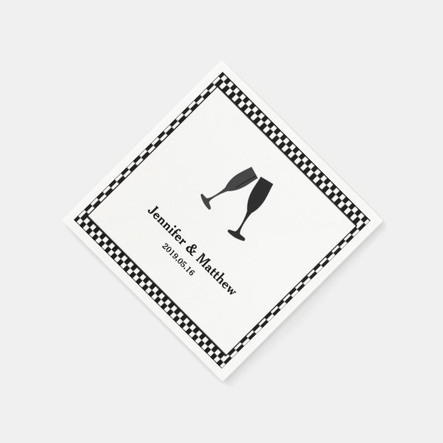 Serviette En Papier Chèque noir et blanc Champagne Glass Party Napkin (Coin)