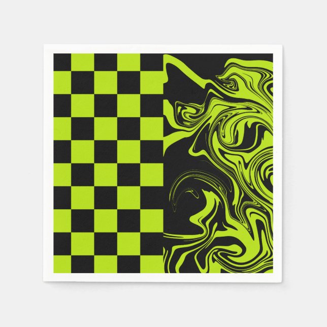 Serviette En Papier Chèques et permules - Lime vert et noir (Devant)