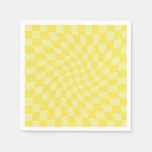 Serviette En Papier Chèques Retro Pastel Jaune en damier dépoli
