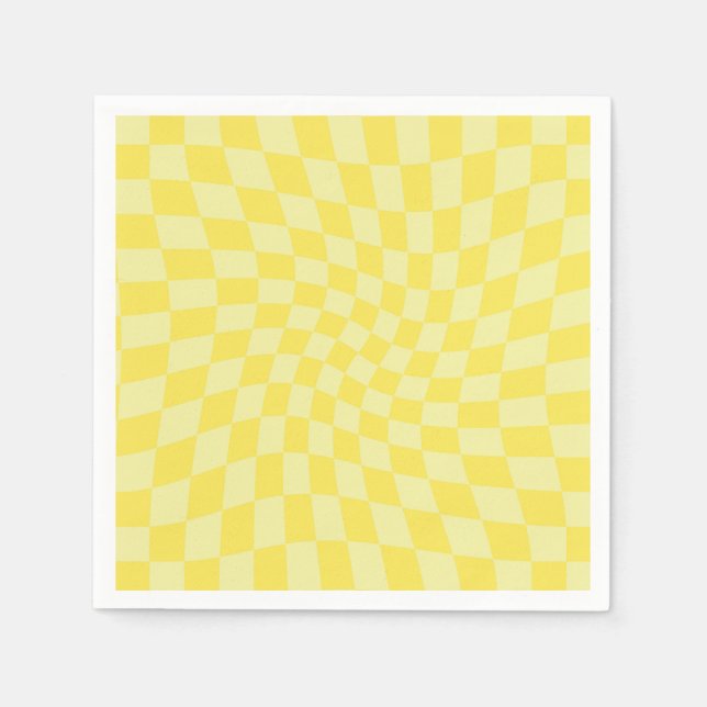 Serviette En Papier Chèques Retro Pastel Jaune en damier dépoli (Devant)