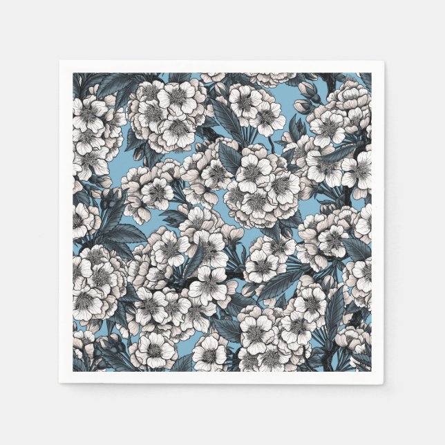 Serviette En Papier Cherry blossom in white and blue (Devant)