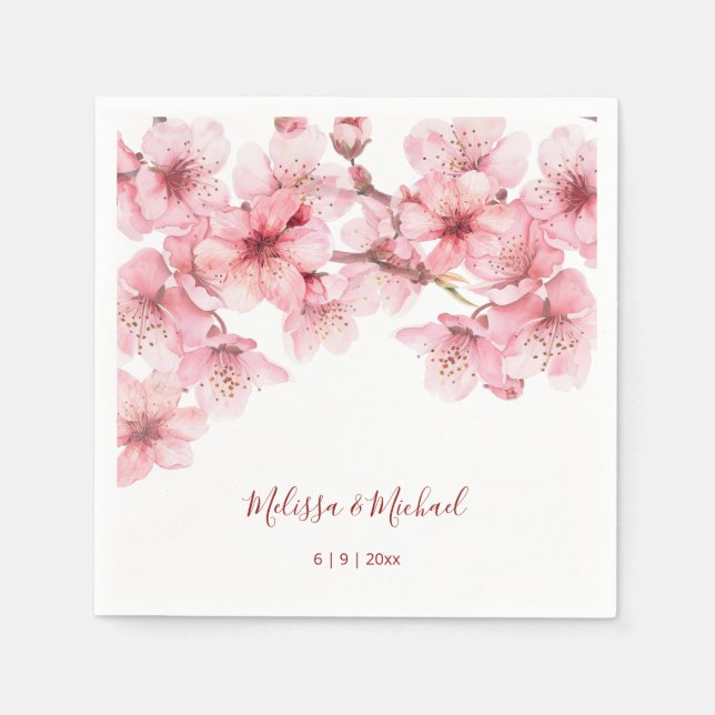 Serviette En Papier Cherry Blossom Pink White Wedding (Devant)