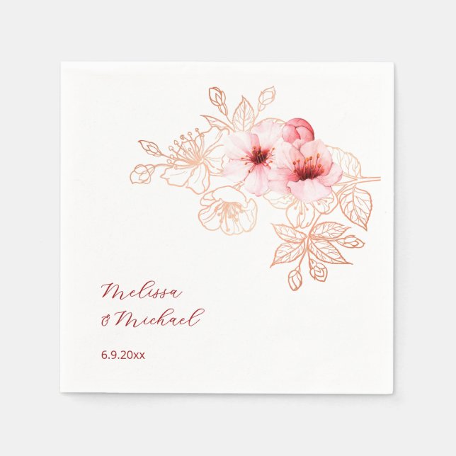 Serviette En Papier Cherry Blossom Pink White Wedding (Devant)