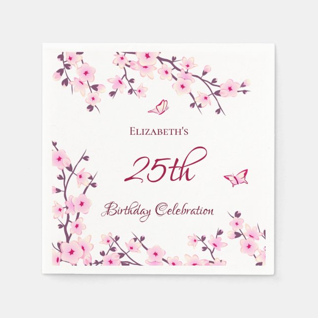 Serviette En Papier Cherry Blossom Rose Blanc Personnalisé Anniversair (Devant)