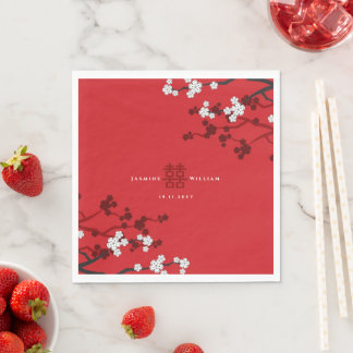 Serviette En Papier Cherry Blossoms & Double Bonheur Mariage chinois