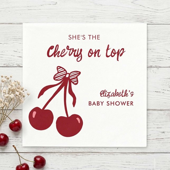 Serviette En Papier Cherry on Top Baby Shower Coquette Minimal Decor (Créateur téléchargé)