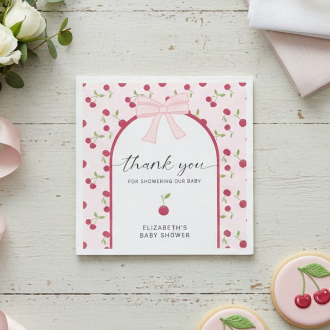 Serviette En Papier Cherry On Top Baby Shower Coquette Pink Cute (Créateur téléchargé)
