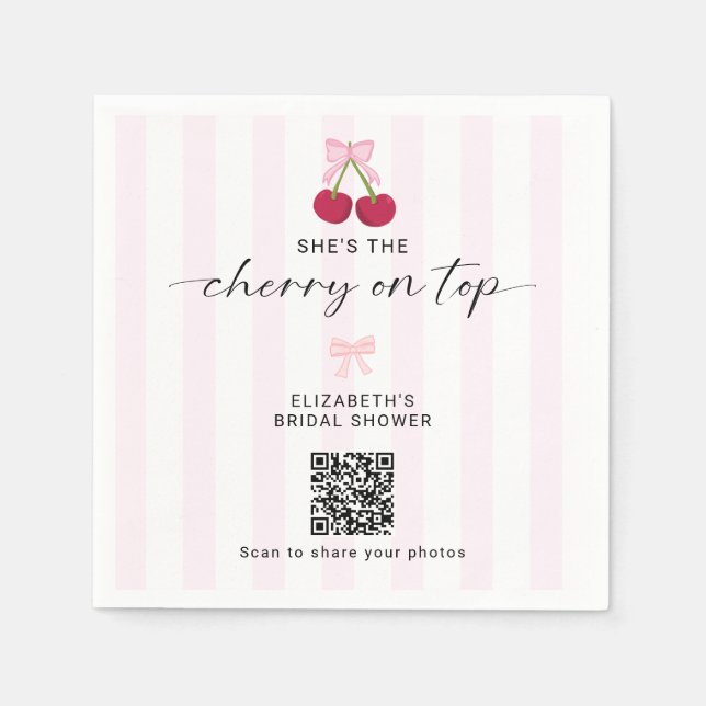 Serviette En Papier Cherry On Top Bridal Shower QR Code Share Photos (Devant)